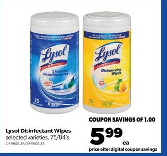Real Canadian Superstore Lysol disinfectant wipes, 75/84's offer