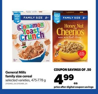 Real Canadian Superstore General mills family size cereal, 475-778 g offer