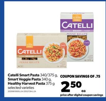 Real Canadian Superstore Catelli smart pasta, 340/375 g, smart veggie pasta, 340 g, healthy harvest pasta, 375 g offer