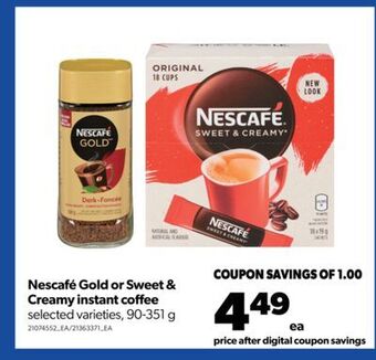 Real Canadian Superstore Nescafé gold or sweet & creamy instant coffee, 90-351 g offer