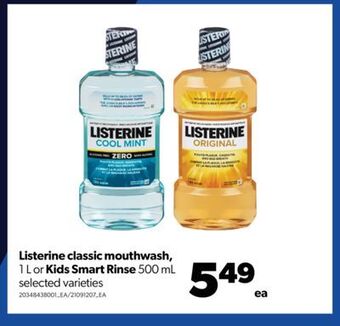 Real Canadian Superstore Listerine classic mouthwash, 1 l or kids smart rinse, 500 ml offer