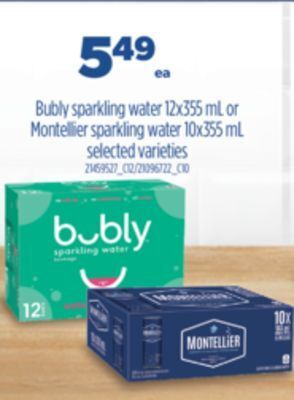 Real Canadian Superstore Bubly sparkling water, 12x355 ml or montellier sparkling water, 10x355 ml offer
