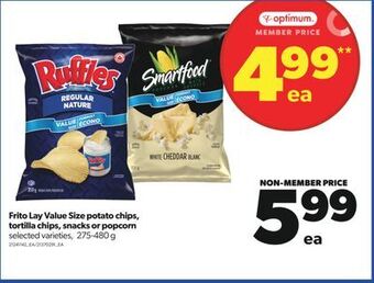 Real Canadian Superstore Frito lay value size potato chips, tortilla chips, snacks or popcorn, 275-480 g offer