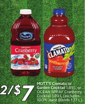 Sobeys Mott's clamato or garden cocktail offer