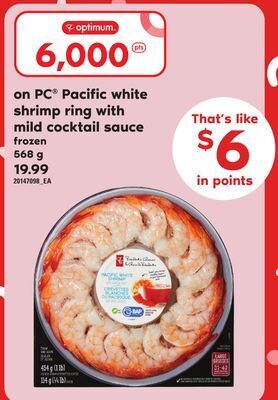 Loblaws Pc® pacific white shrimp ring with mild cocktail sauce, 568 g offer