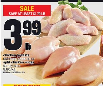 Loblaws Chicken breasts skinless bone-in or split chicken wings offer