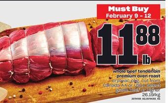 Loblaws Whole beef tenderloin premium oven roast offer