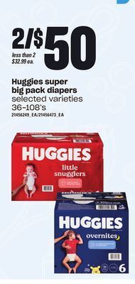 Loblaws Huggies super big pack diapers, 36-108's offer