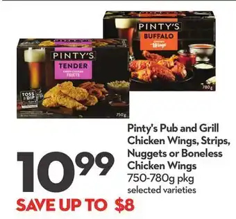 Longo's Pinty's pub and grill chicken wings, strips, nuggets or boneless chicken wings offer
