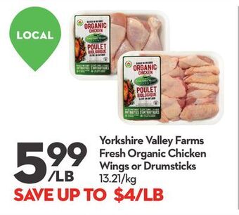 Longo's Yorkshire valley farms fresh organic chicken wings or drumsticks offer