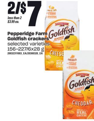Loblaws Pepperidge farm goldfish crackers, 156-227/6x28 g offer