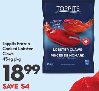 Longo's Toppits frozen cooked lobster claws offer