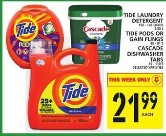 Food Basics Tide laundry detergent or tide pods or gain flings or cascade dishwasher tabs offer