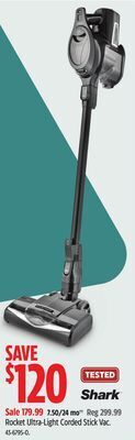 Canadian Tire Shark rocket ultra-light corded stick vac offer