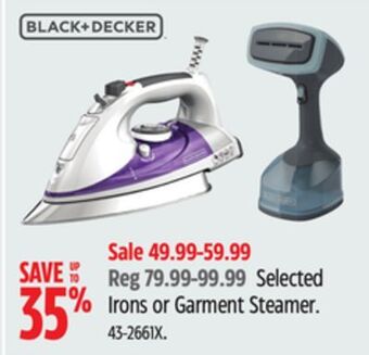 Canadian Tire Black + decker selected irons or garment steamer offer