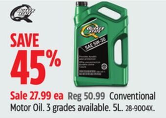 Canadian Tire Quaker state conventional motor oil offer