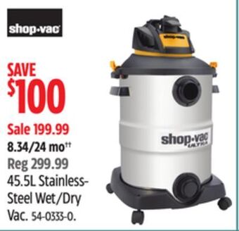 Canadian Tire Shop-vac 45.5l stainless- steel wet/dry vac offer