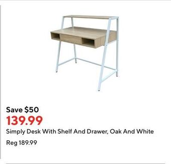 Staples Simply desk with shelf and drawer, oak and white offer
