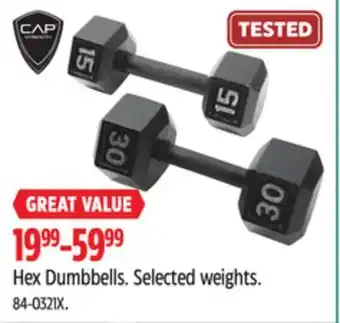 Canadian Tire Cap hex dumbbells offer