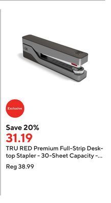 Staples Tru red premium full-strip desktop stapler - 30-sheet capacity - grey/red offer