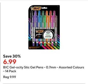 Staples Bic gel-ocity stic gel pens - 0.7mm - assorted colours - 14 pack offer