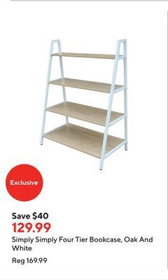 Staples Simply four tier bookcase, oak and white offer