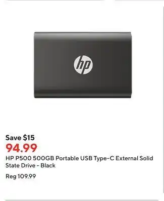 Staples Hp p500 500gb portable usb type-c external solid state drive - black offer