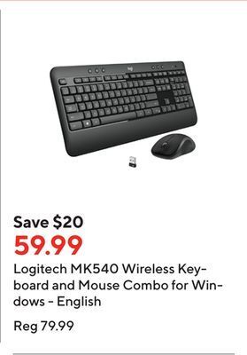 Staples Logitech mk540 wireless keyboard and mouse combo for windows - english offer