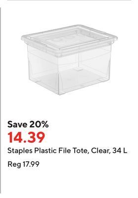 Staples Staples plastic file tote, clear, 34 l offer
