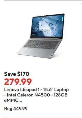 Staples Lenovo ideapad 1 - 15.6" laptop - intel celeron n4500 - 128gb emmc ssd - 4gb ram - windows 11 home offer