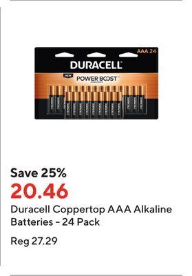 Staples Duracell coppertop aaa alkaline batteries - 24 pack offer