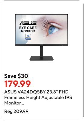 Staples Asus va24dqsby 23.8" fhd frameless height adjustable ips monitor with adaptive sync offer