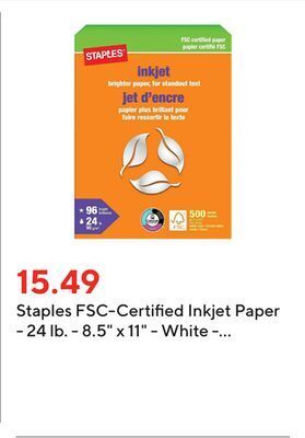 Staples Staples fsc-certified inkjet paper - 24 lb. - 8.5" x 11" - white - 500 sheets offer