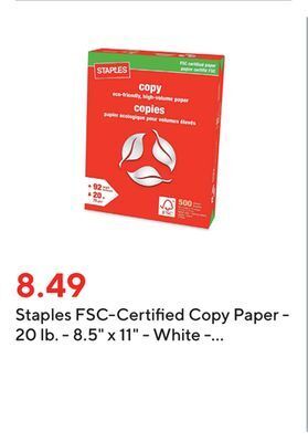 Staples Staples fsc-certified copy paper - 20 lb. - 8.5" x 11" - white - 500 sheets offer