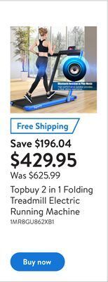 Walmart Topbuy 2 in 1 folding treadmill electric running machine offer