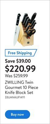 Walmart Zwilling twin gourmet 10 piece knife block set offer