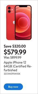 Walmart Apple iphone 12 64gb |certified refurbished offer