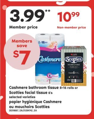 Valu-mart Papier hygiénique cashmere ou mouchoirs scotties offer