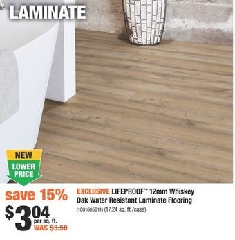 Home Depot Lifeproof™ 12mm whiskey oak water resistant laminate flooring offer