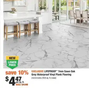 Home Depot Lifeproof™ 7mm sawn oak grey waterproof vinyl plank flooring offer