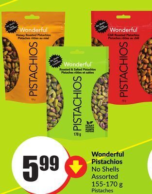 FreshCo Wonderful pistachios no shells assorted 155-170 g offer