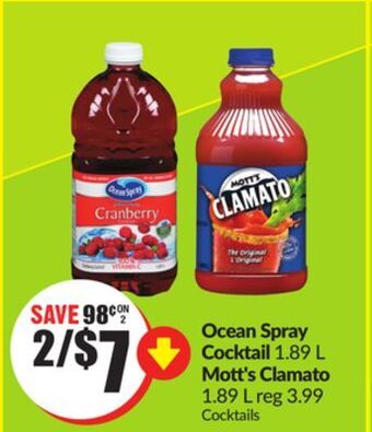 FreshCo Ocean spray cocktail 1.89 l mott's clamato 1.89 l offer