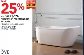 RONA Ove "makayla" freestanding bathtub 60" x 28.5" x 23.6" offer