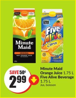 FreshCo Minute maid orange juice 1.75 l five alive beverage 1.75 l offer