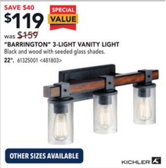 RONA Kichler "barrington" 3-light vanity light 22" offer
