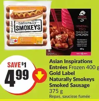 FreshCo Asian inspirations entrées | gold label naturally smokeys smoked sausage offer