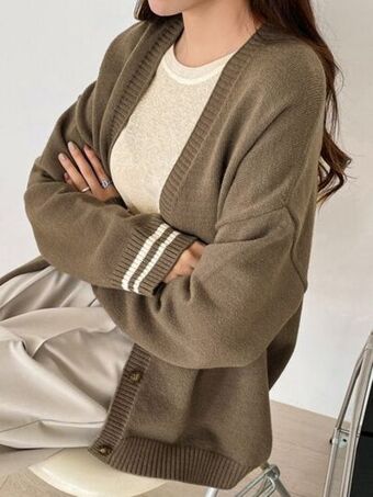 SheIn Dazy drop shoulder striped trim cardigan offer