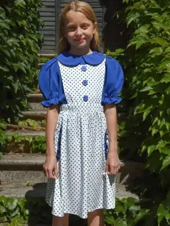SheIn Shein girls peter pan collar blouse & polka dot ruffle trim overall dress offer