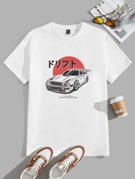men car and letter graphic tee