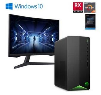 Aaron's Hp gaming desktop w/ amd ryzen™ 5 cpu, 27" curved gaming monitor & total defense internet security offer